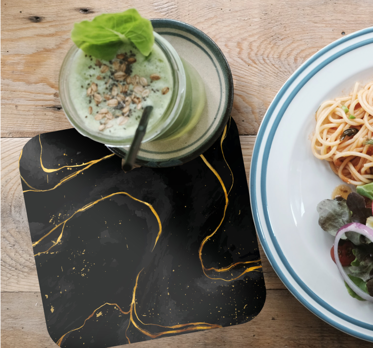 Posavasos moderno Mármol negro y dorado - TenVinilo