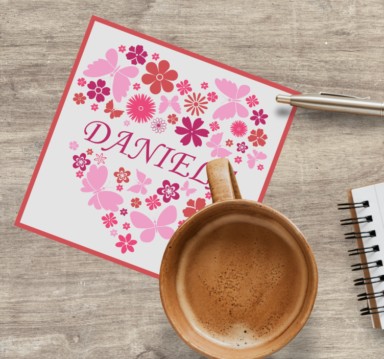 Posavasos personalizable Corazón de mariposas con nombre - TenVinilo