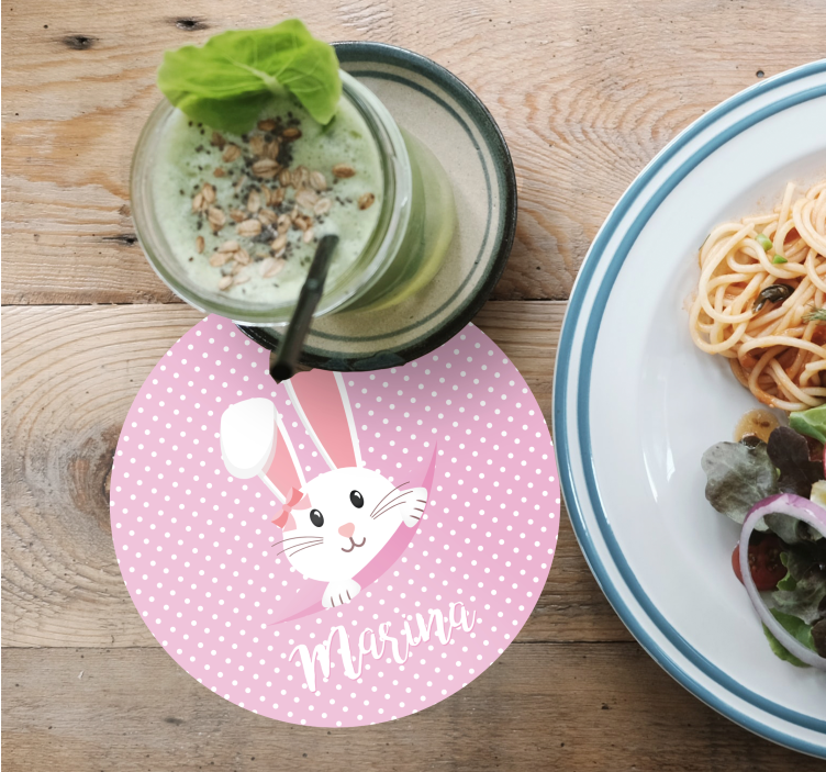 Posavasos personalizable Lindo conejito para niña con nombre - TenVinilo