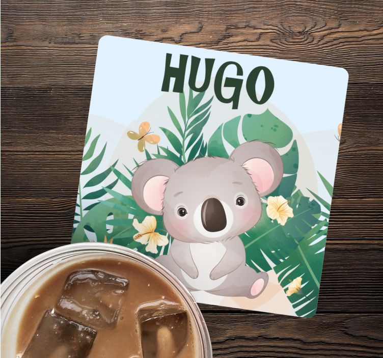 Posavasos personalizable Lindo koala para niño con nombre - TenVinilo