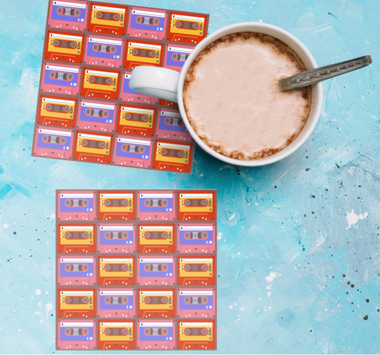 Posavasos vintage Patrón de cassette rojo y rosa de los 80 - TenVinilo