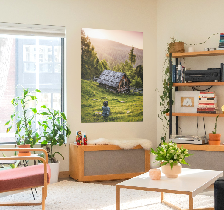 Cartel de la casa del paisaje en el bosque - TenVinilo