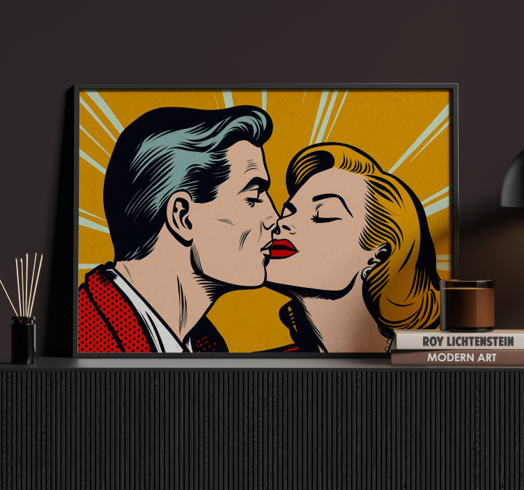 Póster pop art pareja vintage besándose - TenVinilo