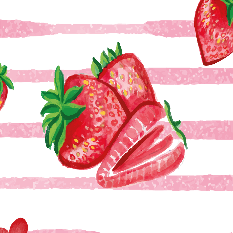 Poster cocina fresas en fondo de rayas - TenVinilo