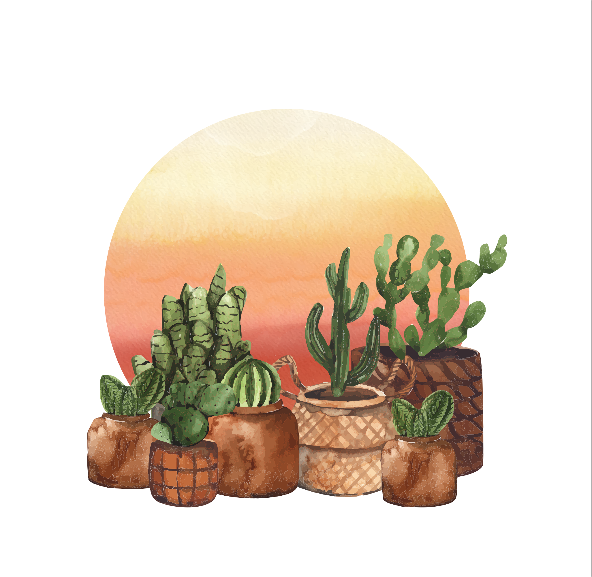 Poster cocina cactus con atardecer en círculo - TenVinilo