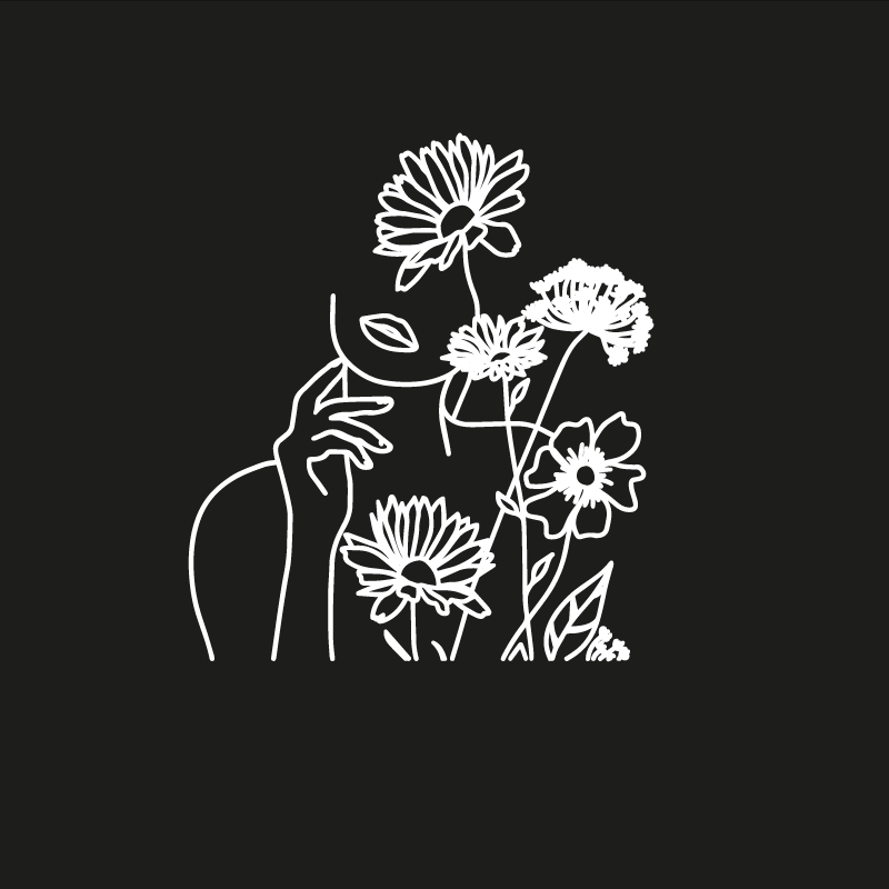 Poster salón mujer y girasoles diseño minimalista - TenVinilo