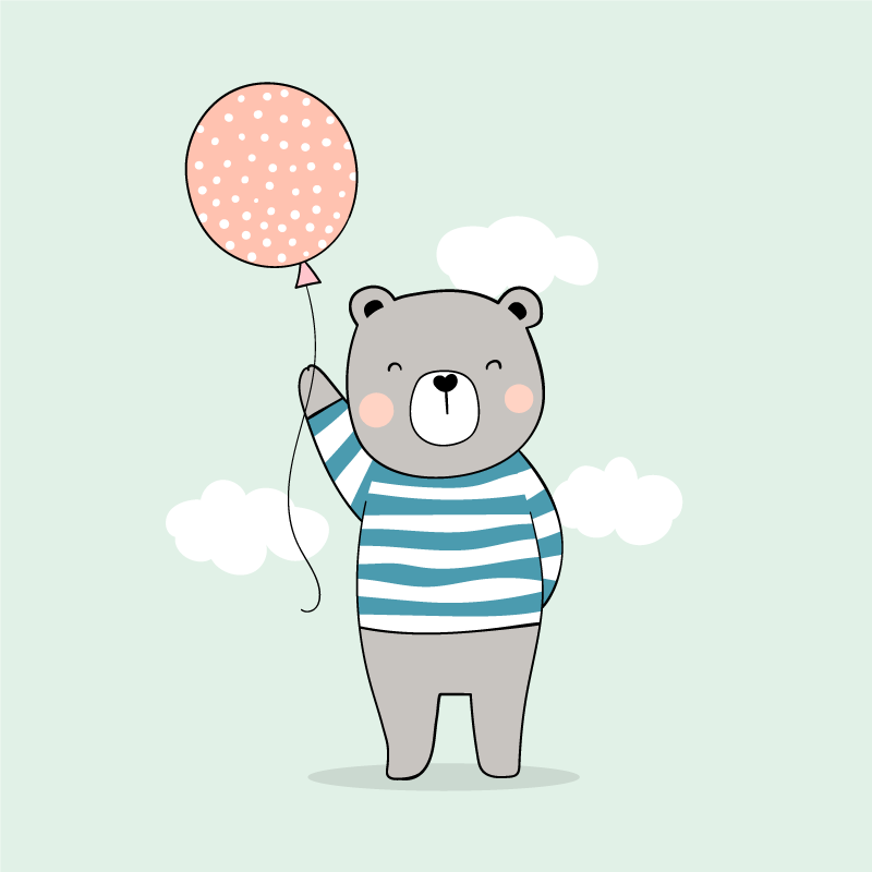Poster dormitorio infantil oso bebé con globo - TenVinilo