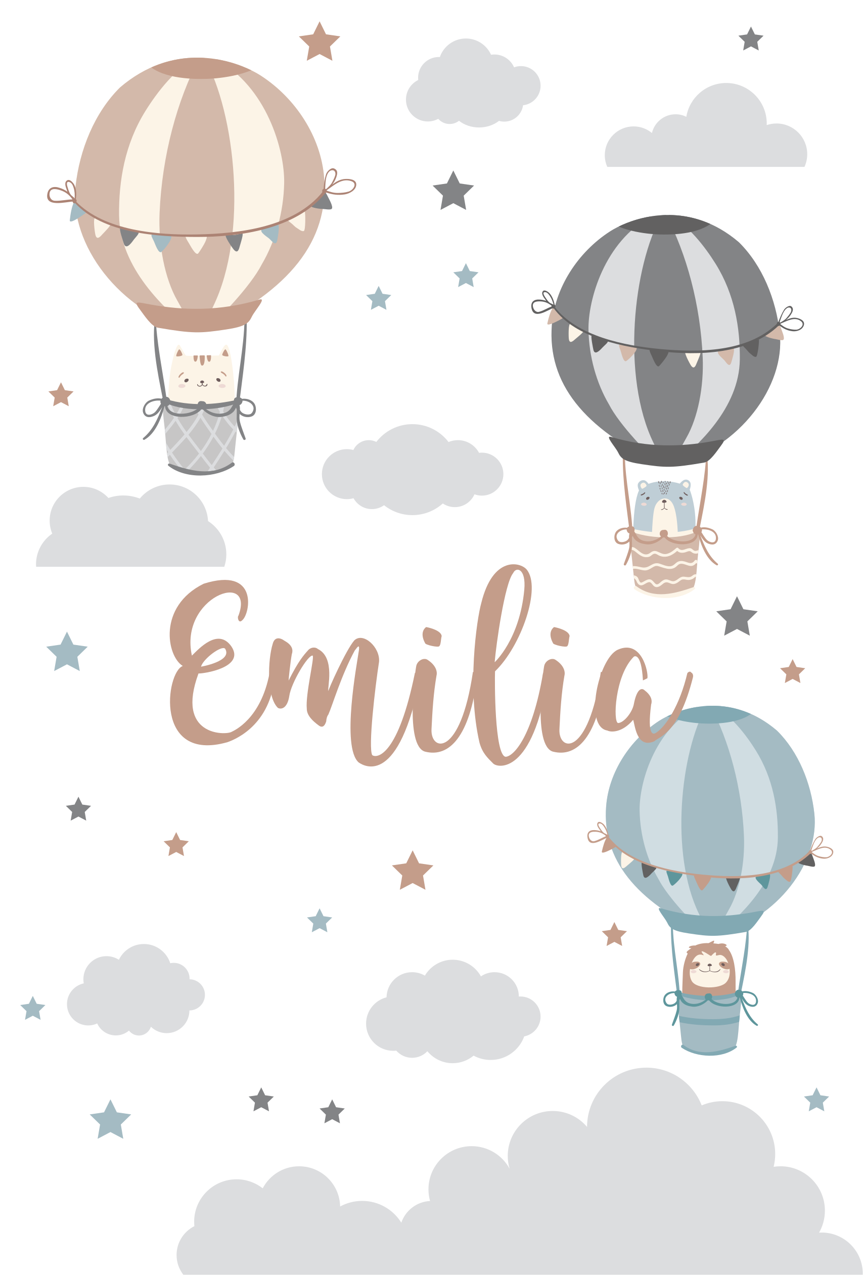 Poster dormitorio infantil pastel de globos y nubes - TenVinilo