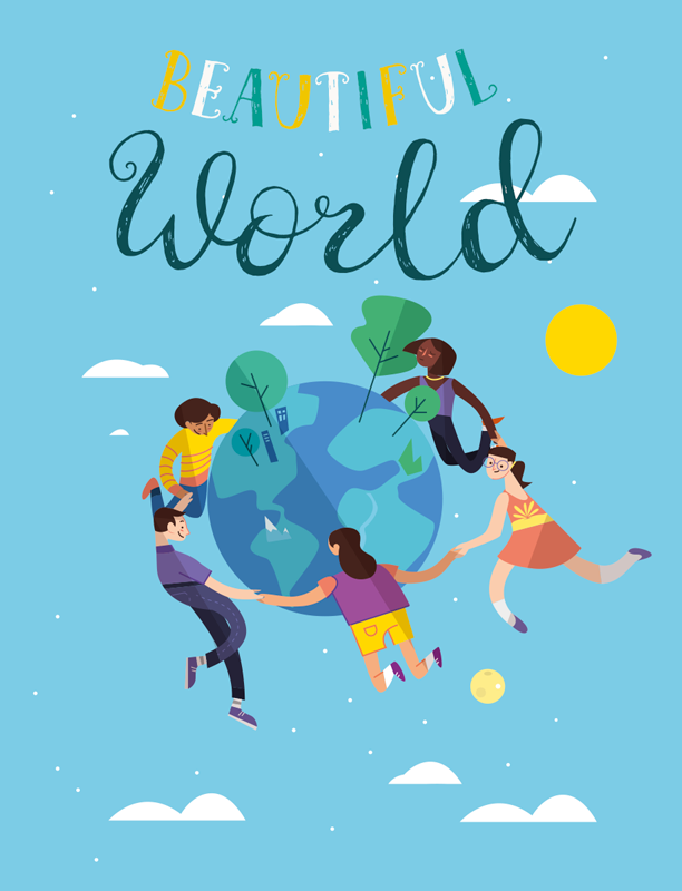 Poster mapamundi ilustración del globo armonioso - TenVinilo