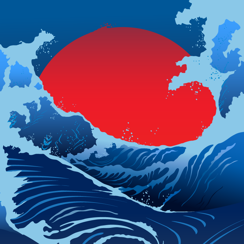 Poster paisajes olas del sol rojo - TenVinilo