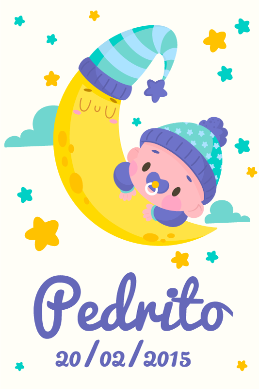 Poster personalizable bebé durmiendo en la luna - TenVinilo