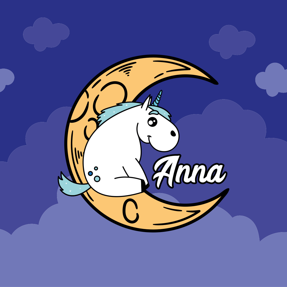 Poster personalizable escena de unicornio y luna - TenVinilo