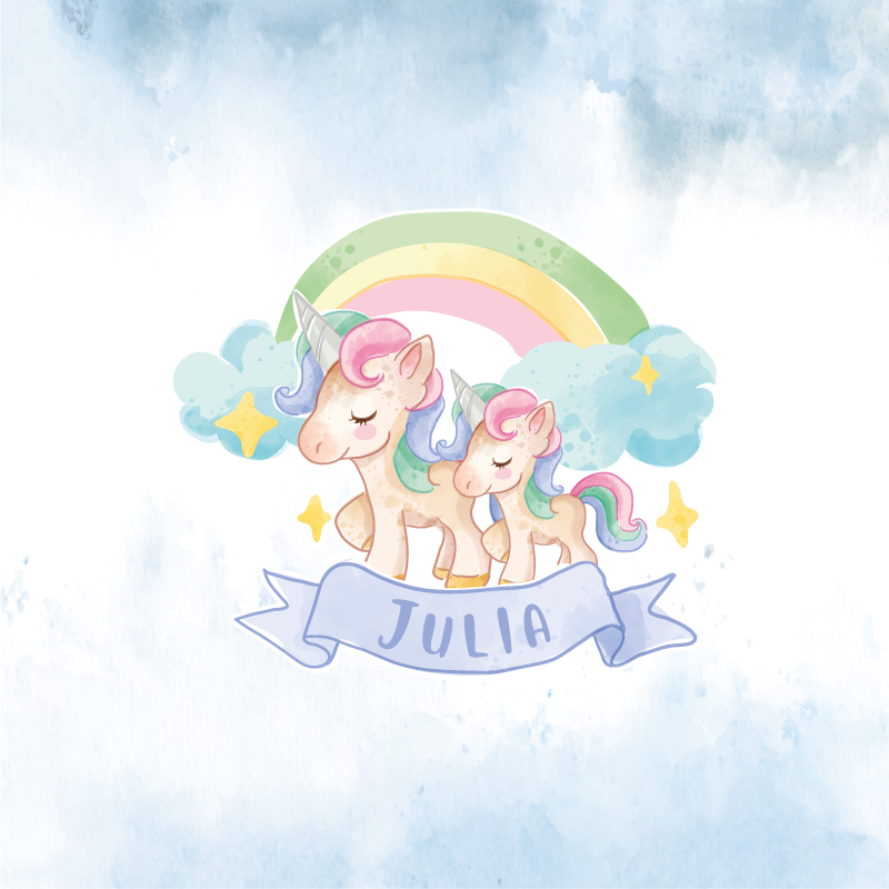 Poster personalizable pareja de unicornios adorables - TenVinilo