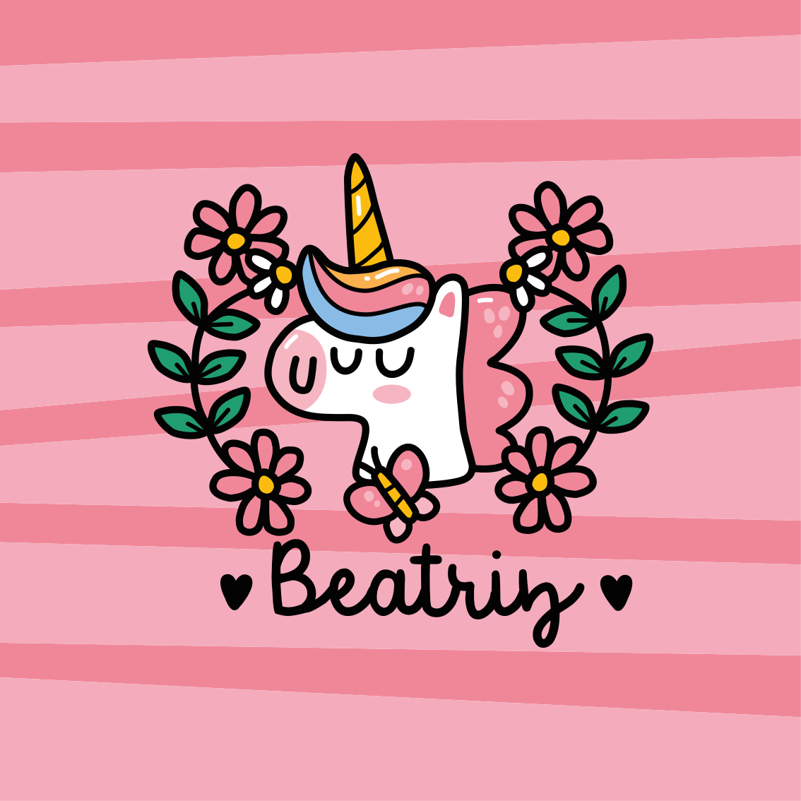 Poster personalizable unicornio lindo floral - TenVinilo