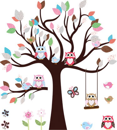 Poster árboles vinilo búhos en el árbol infantil - TenVinilo