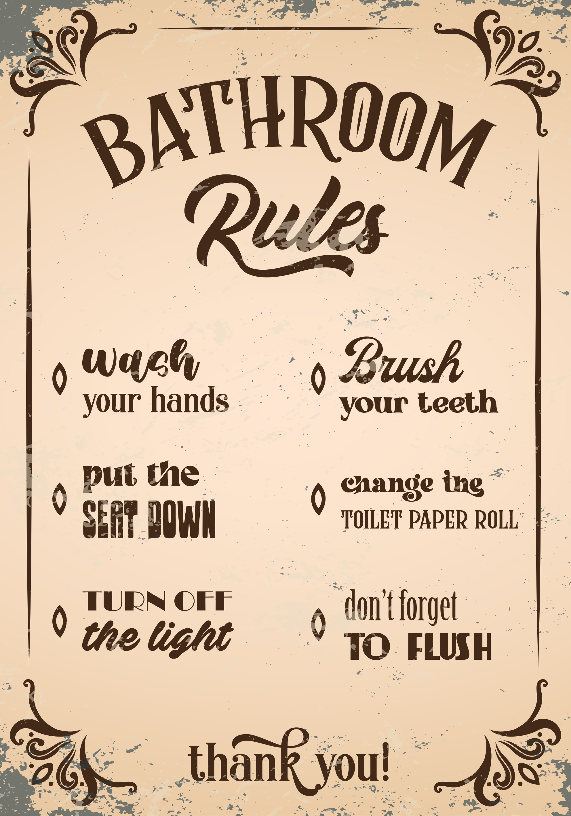 Baño reglas cartel vintage - TenVinilo
