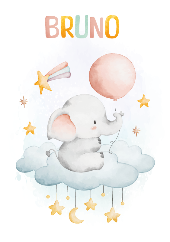 Poster dormitorio infantil elefante en una nube - TenVinilo