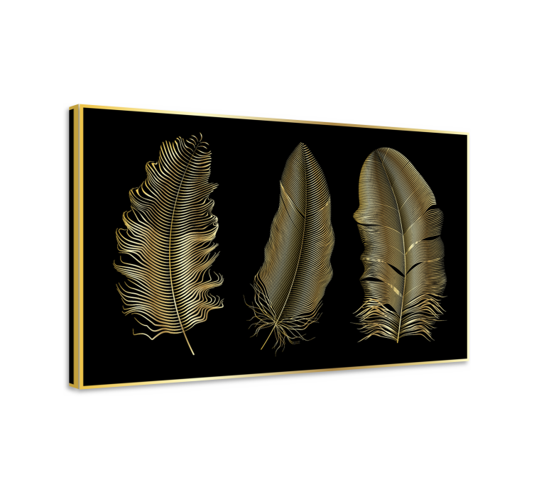 Cuadro plumas diseños en hoja de oro - TenVinilo
