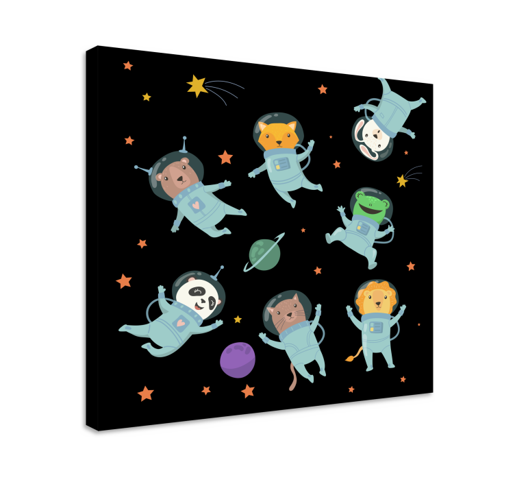 Cuadro infantil Astronautas animales en el lugar - TenVinilo