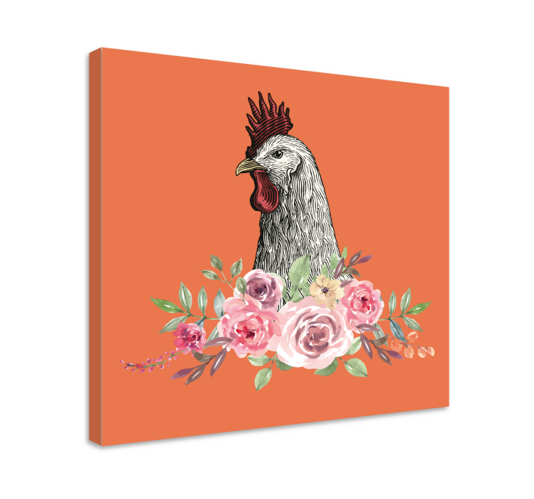 Cuadro animales gallo con flores - TenVinilo