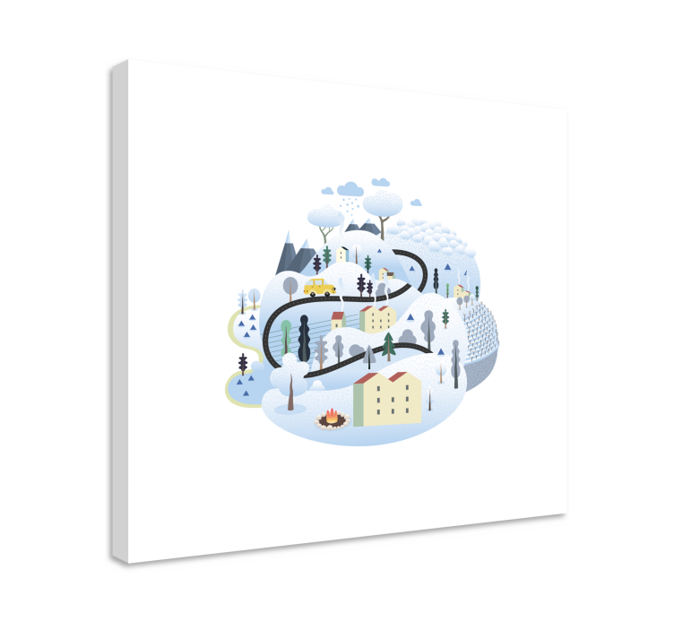 Cuadro infantil Pueblo gris con montañas - TenVinilo