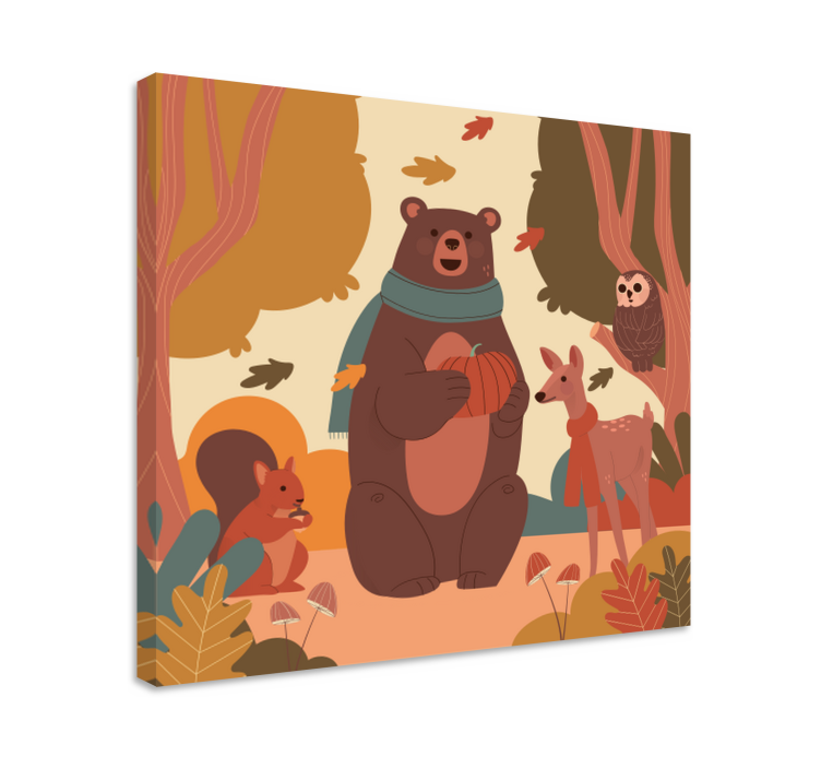 Cuadro infantil Animales felices en el bosque de otoño - TenVinilo