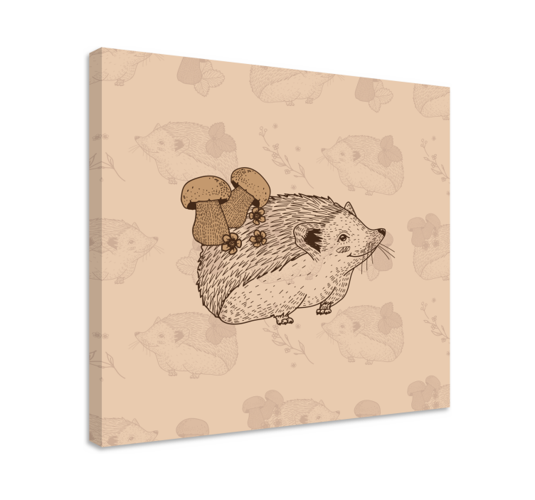Cuadro animales erizo beige con setas - TenVinilo