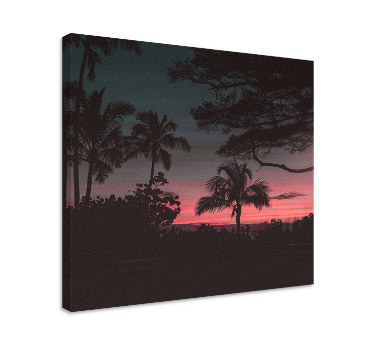 Cuadro paisajes árboles cielo rosa atardecer - TenVinilo