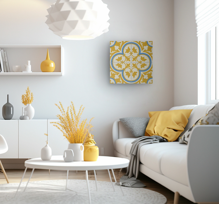 Cuadro retro vintage azulejo hidráulico amarillo - TenVinilo