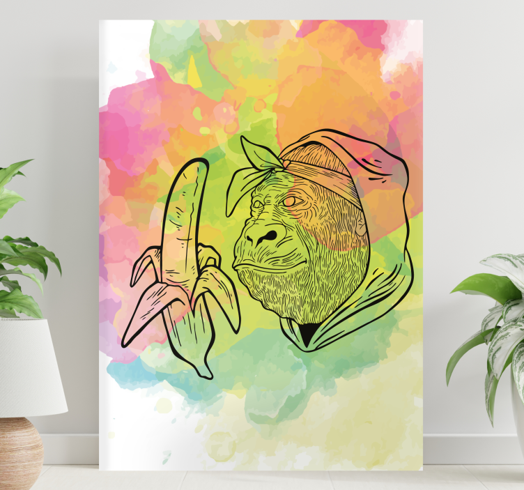 Cuadro abecedario gorila sosteniendo plátano - TenVinilo