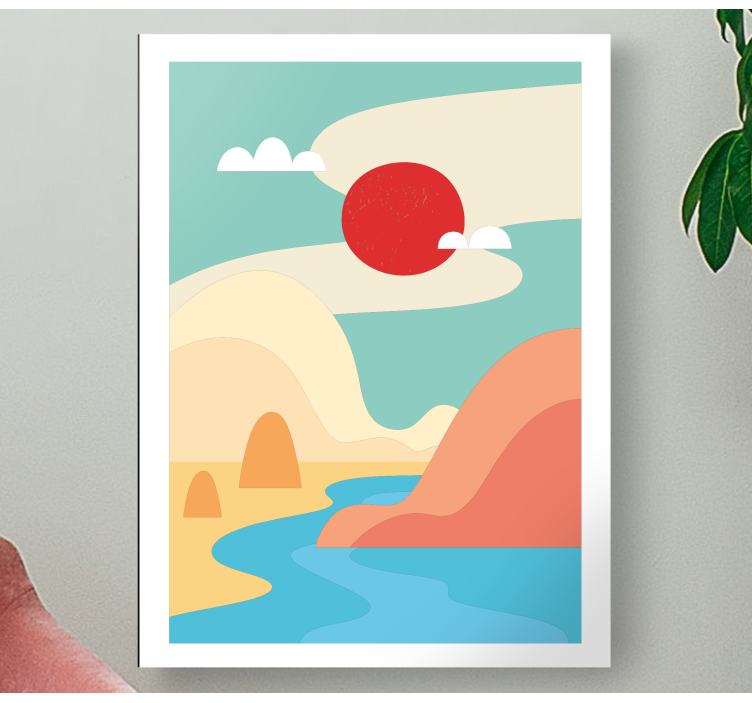 Cuadro en arte Montañas abstractas y río - TenVinilo