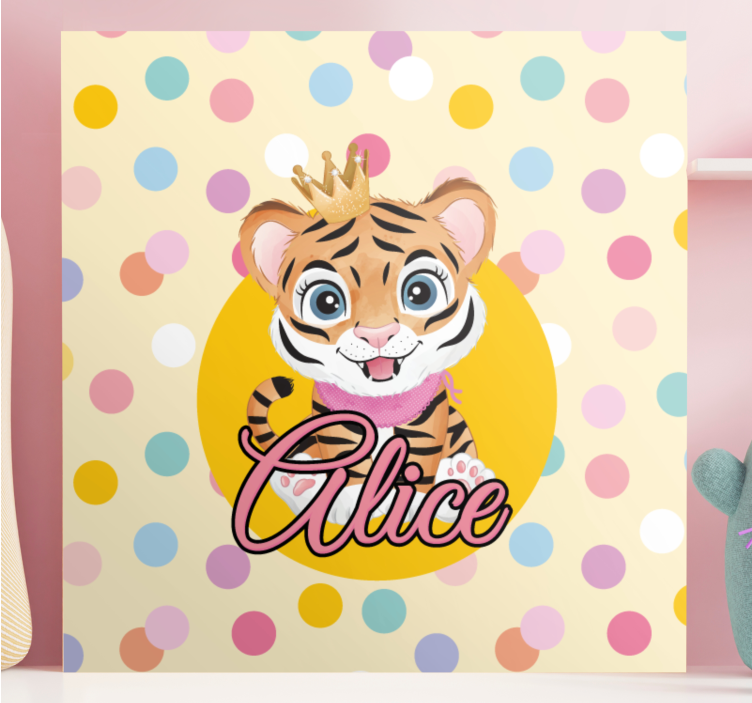 Cuadro personalizable Lindo tigre para niña con nombre - TenVinilo