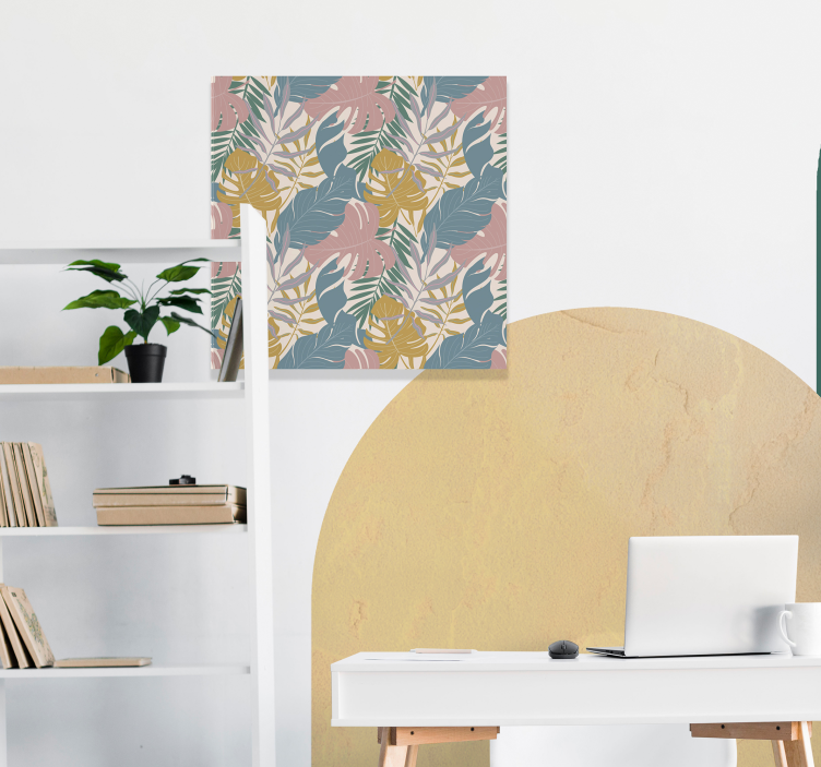 Cuadro de flores con patrones de hojas tropicales - TenVinilo