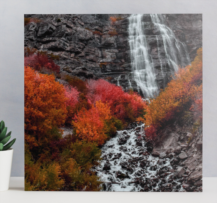 Cuadro paisajes Cascada de otoño rojo - TenVinilo