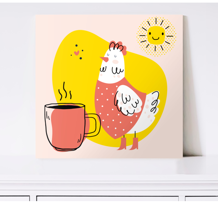 Cuadro aves Pollito vintage con taza - TenVinilo