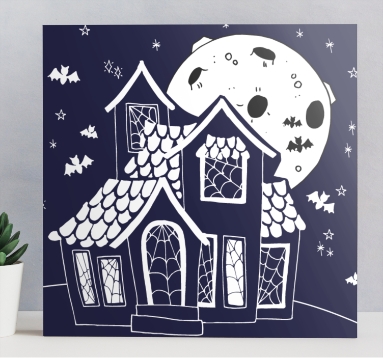 Cuadro moderno Casa embrujada azul y blanca - TenVinilo