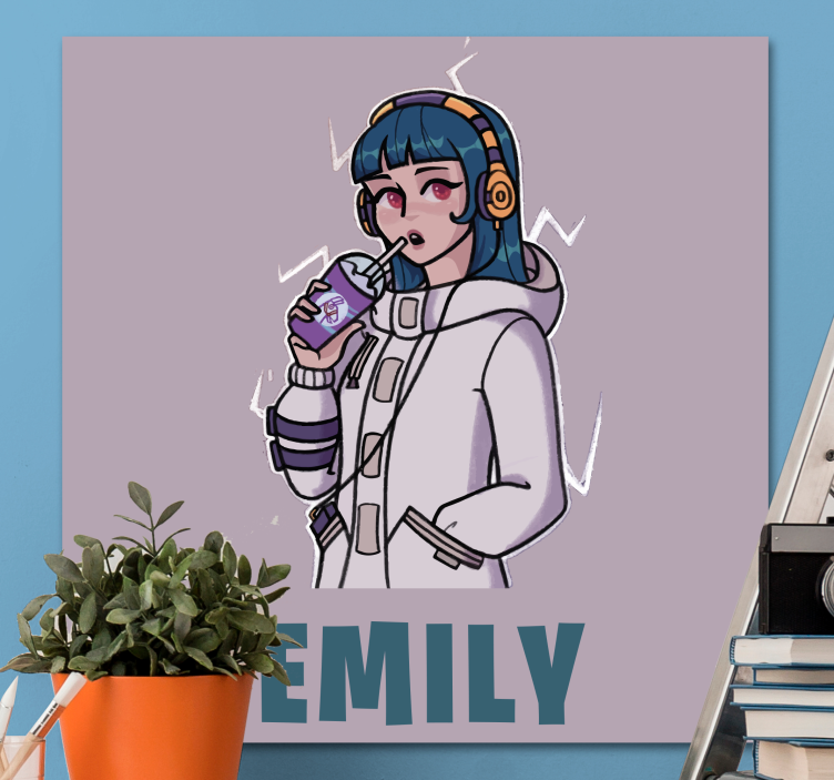 Cuadro para dormitorio Chica de auriculares de dibujos animados - TenVinilo