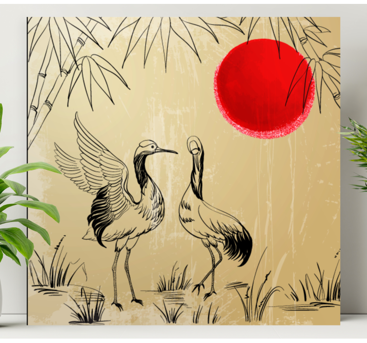 Cuadro para dormitorio Montañas chinas cigüeñas soles - TenVinilo