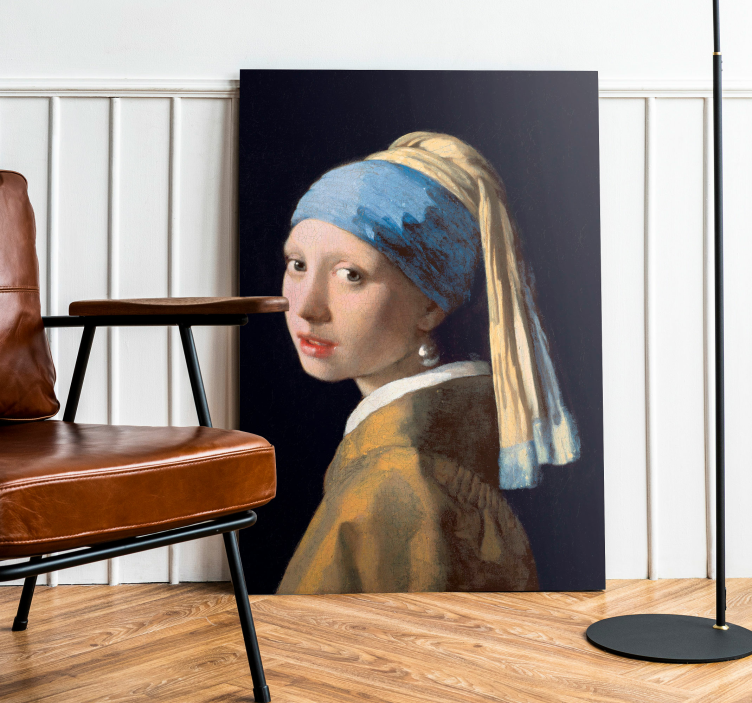 Cuadro artístico pintura de la chica con una oreja de perla - TenVinilo