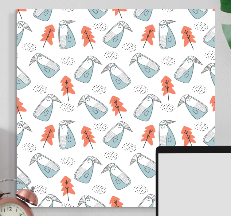 Cuadro nórdico Lindos pingüinos minimalistas con árboles - TenVinilo