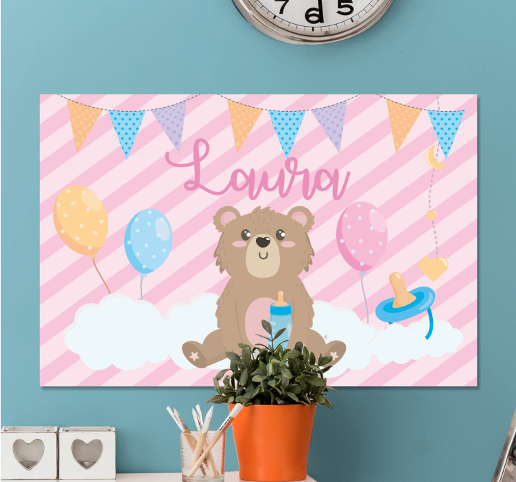 Pintura habitación bebé Lindo oso para niña con nombre - TenVinilo