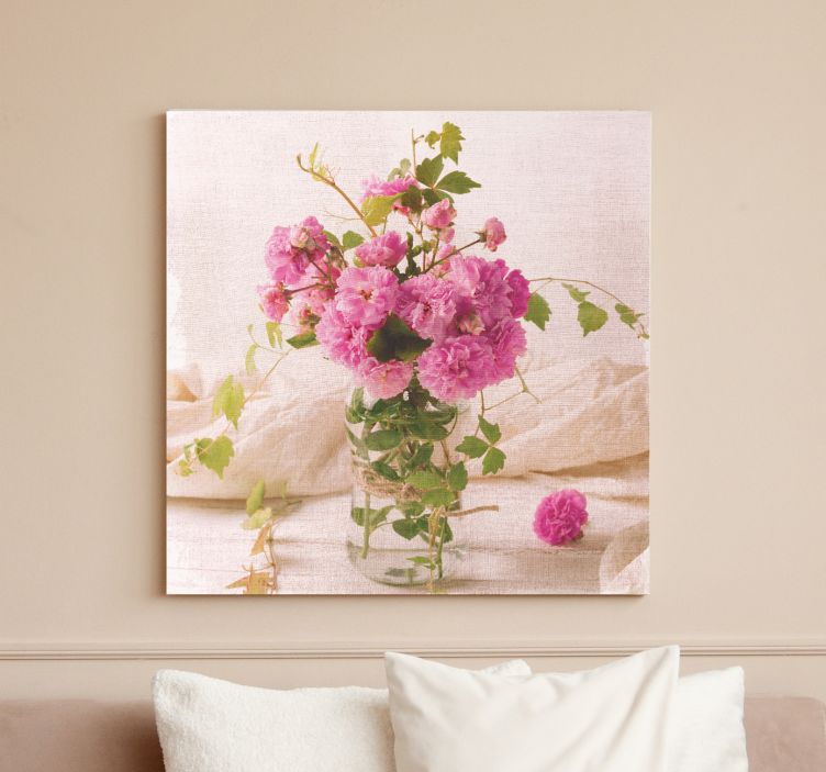 Cuadro vintage Rosas moribundas pintadas en una maceta - TenVinilo