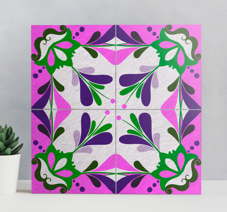 Cuadro retro vintage azulejo hidráulico rosa - TenVinilo