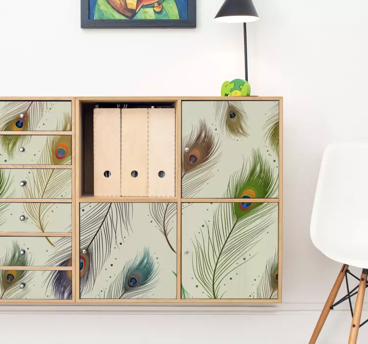Vinilo para mueble Plumas de pavo real - TenVinilo
