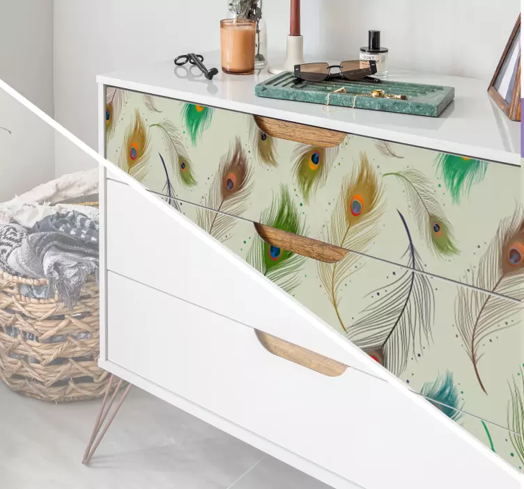 Vinilo para mueble Plumas de pavo real - TenVinilo