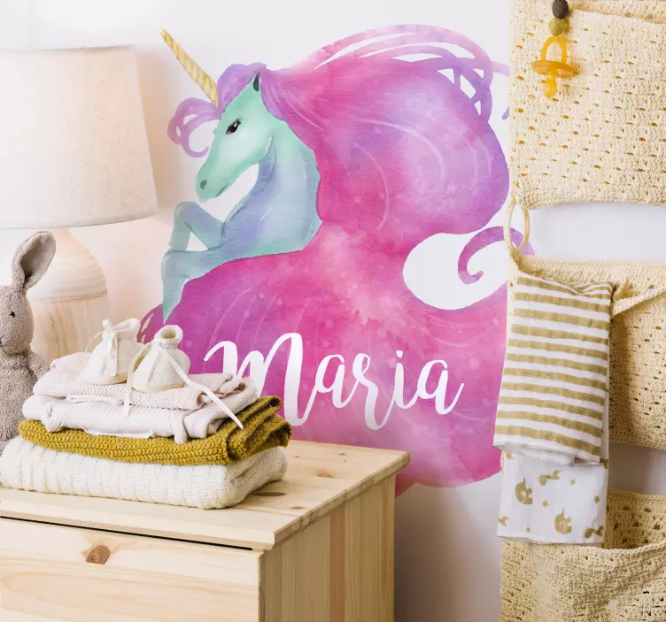 Vinilo personalizable unicornio acuarela - TenVinilo