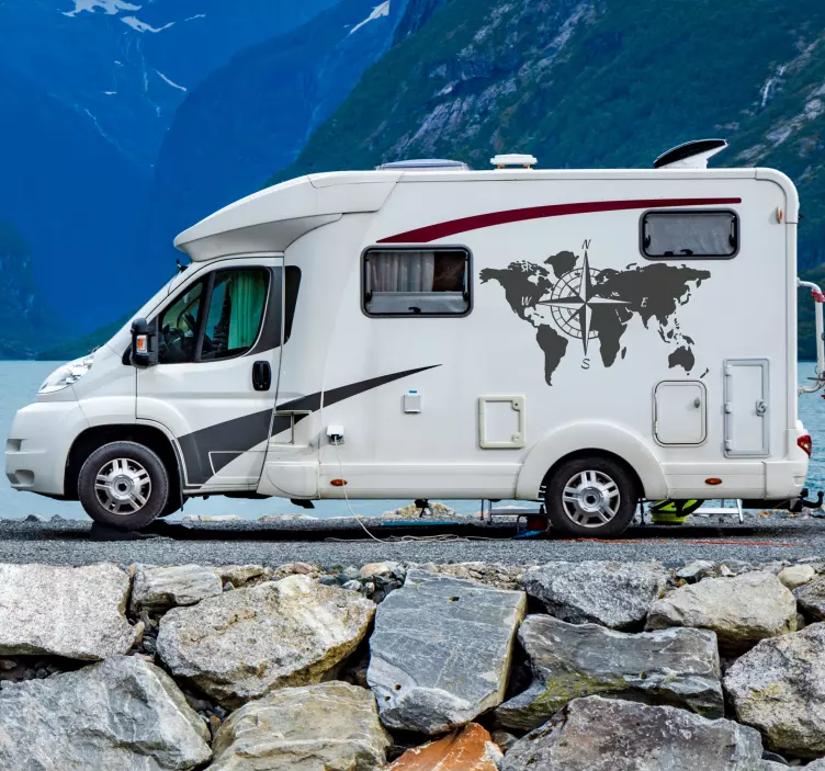 Vinilo autocaravana mapamundi y brújula - TenVinilo