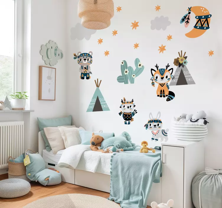 Vinilo ilustración animales de estilo indio - TenVinilo