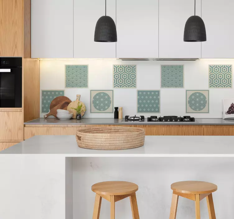 Azulejo adhesivo japandi verde - TenVinilo