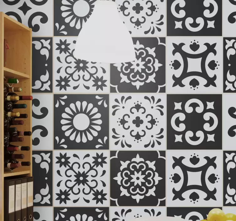 Azulejos adhesivos cerámica blanca y negra - TenVinilo